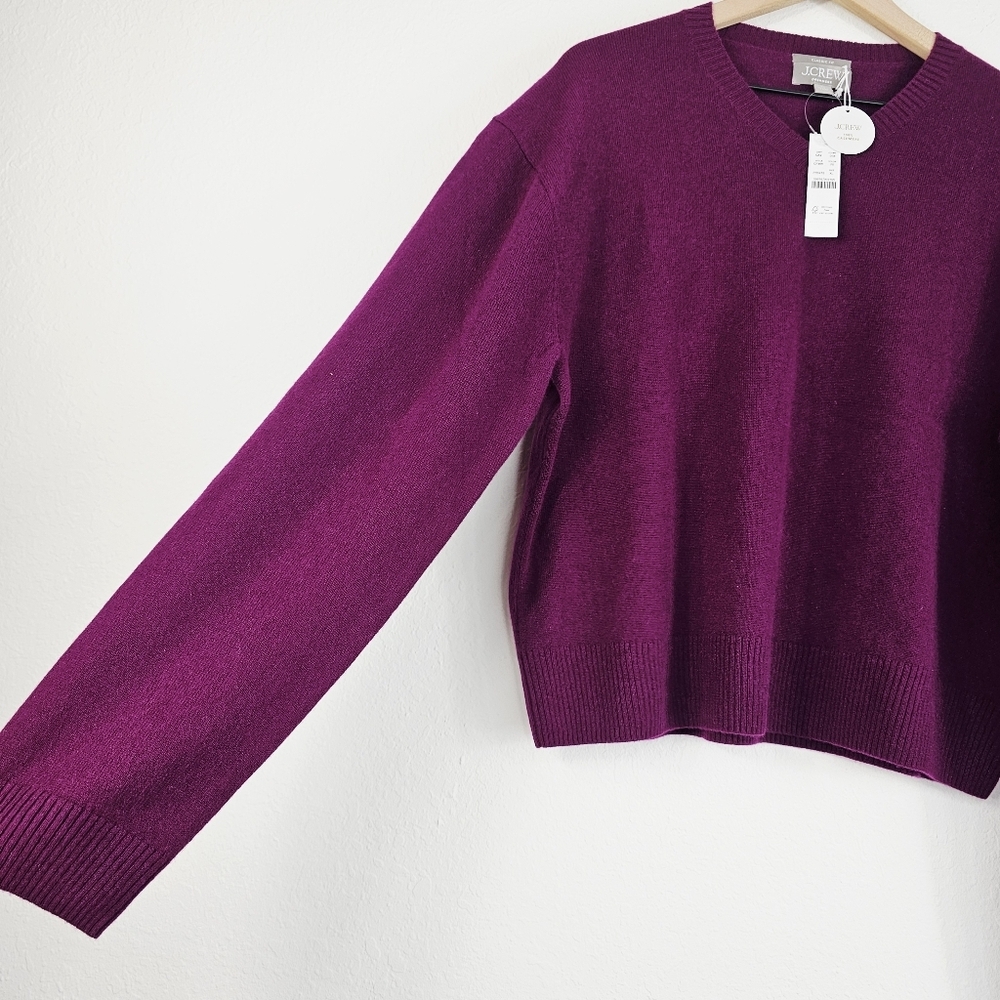 New! J. Crew Cashmere High V-neck Classic Fit Sweater in Iris - Picture 9 of 13